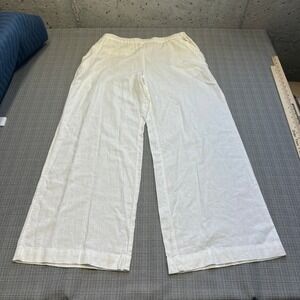 Coastal Linen Blend Wide Leg Pants size Large White High Rise Euro Summer Beach‎